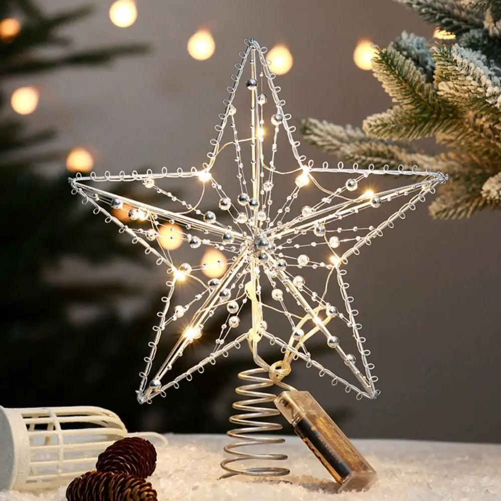 LED Pearl Wire Star Christmas Tree Topper – Gold Iron, 10 LEDs Christmas Tree Topper Axl