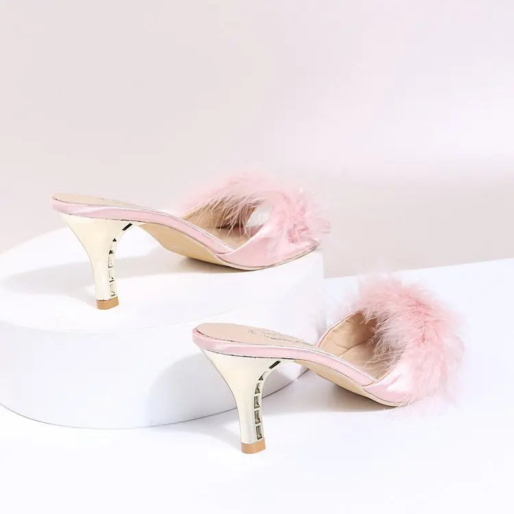 Women's Furry Stiletto Platform Sandals – High Heel Party Shoes Stiletto Platform Sandals Axl Pink 36