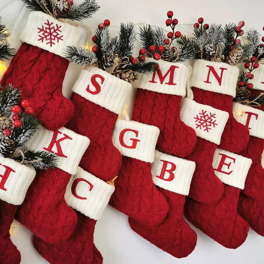 Knitted Christmas Stocking – Alphabet Letter Xmas Décor Gift Christmas Stocking Axl