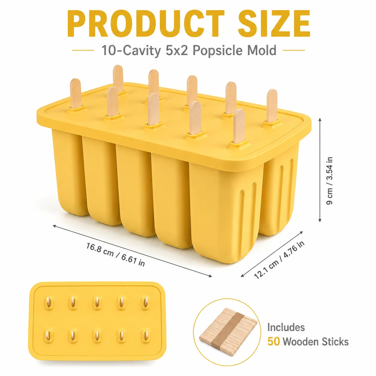10-Cavity BPA Free Silicone Popsicle Mold with 50 Wooden Sticks Ice Pop Mold Axl