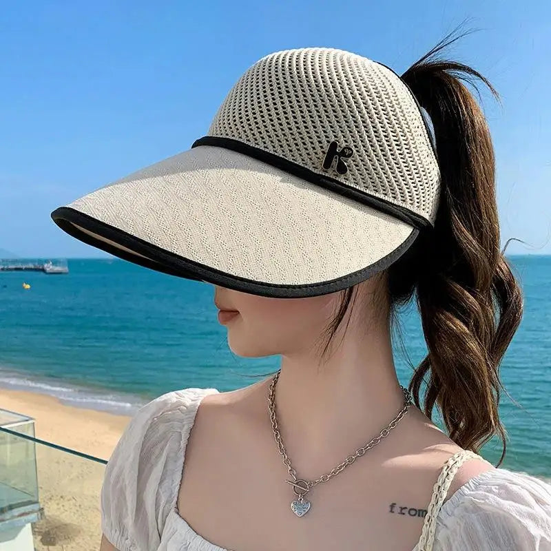 Wide Brim Open Top Straw Sun Hat – Lightweight Beach Travel Wide Brim Sun Hat Axl Beige