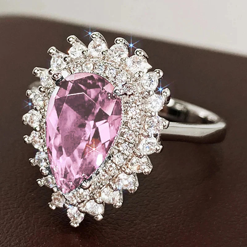 Huitan Pear CZ Women's Ring – Green, Blue, Pink & Crystal CZ Fashion Ring Axl T0826 9