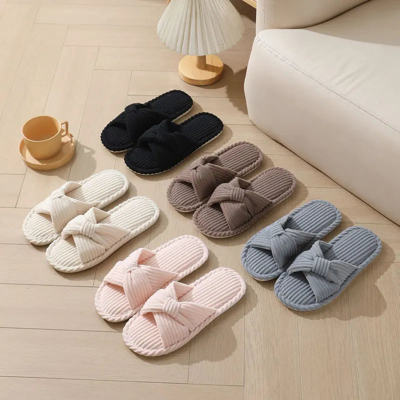 Women's Corduroy Open Toe Indoor Slippers – Non-Slip Women's Indoor Slippers Axl