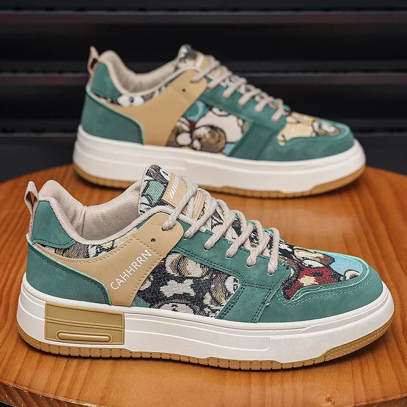 Men's Platform Bear Sneakers – Lace-Up Canvas Skate Shoes Platform Canvas Sneakers Axl