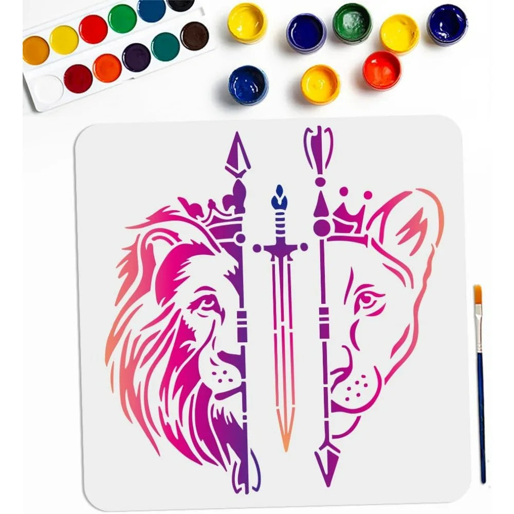 Large Lion Head Stencil 11.8" – Reusable Wild Animal Template Reusable Art Stencil Axl