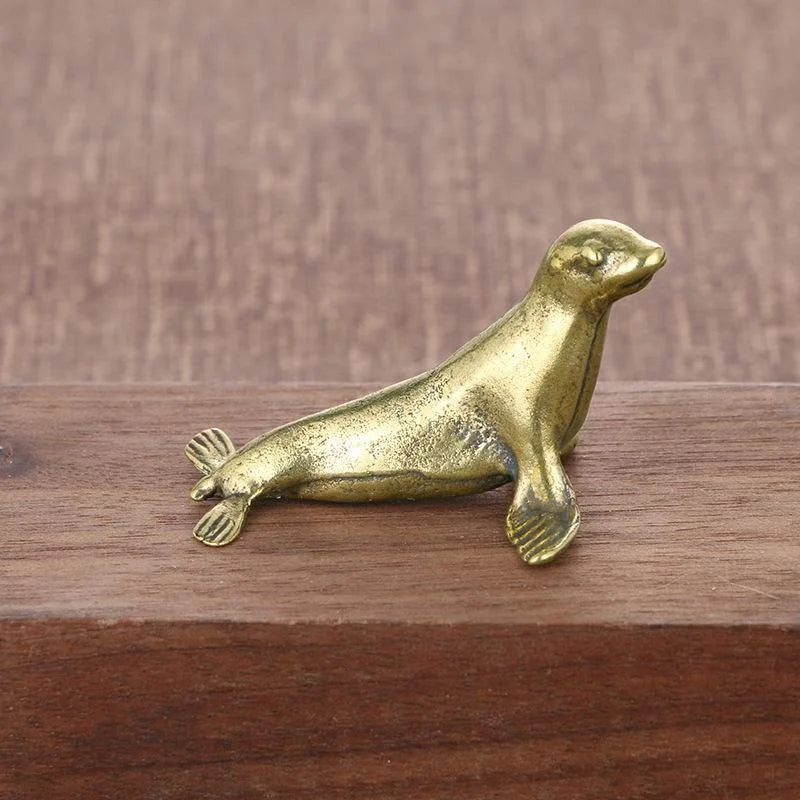 Vintage Brass Seal Figurine – Antique Desk Sculpture & Decor Brass Figurine Axl