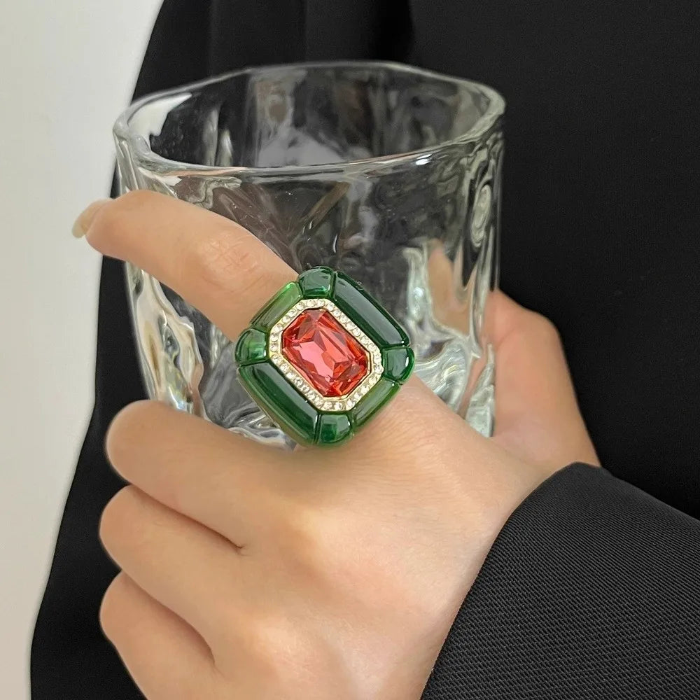 3D Square Geometric Ring – Colorful Zircon Rhinestones Fashion Ring Axl
