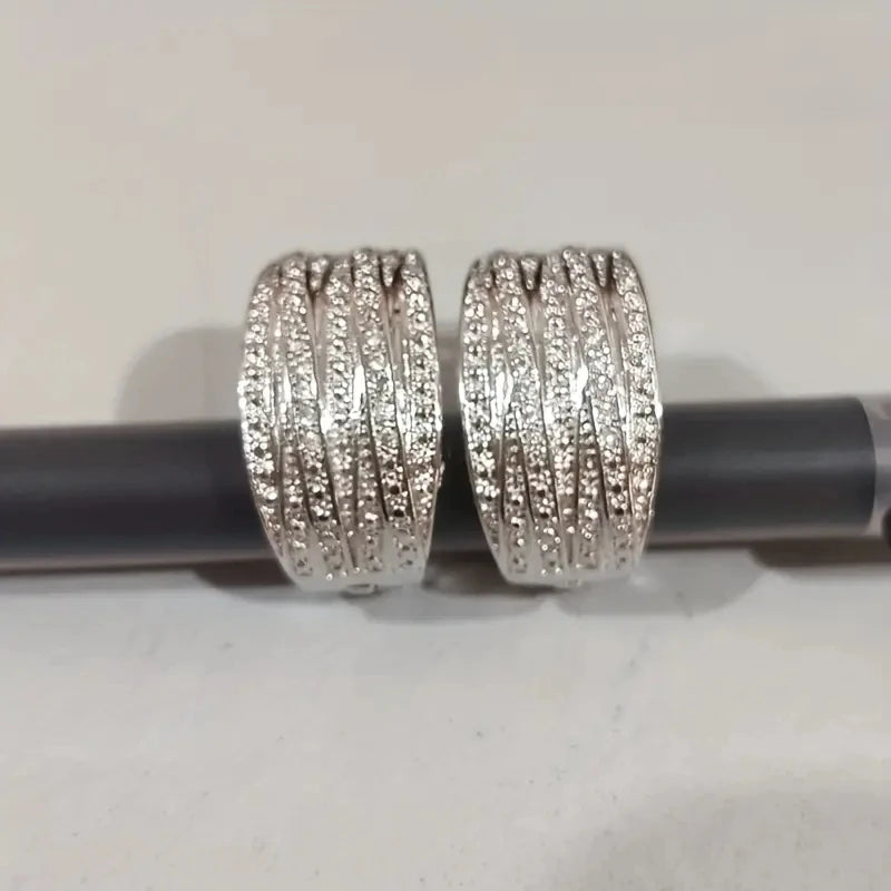 Huitan Cubic Zirconia Hoop Earrings – Silver Fashion Jewelry Hoop Earrings Axl