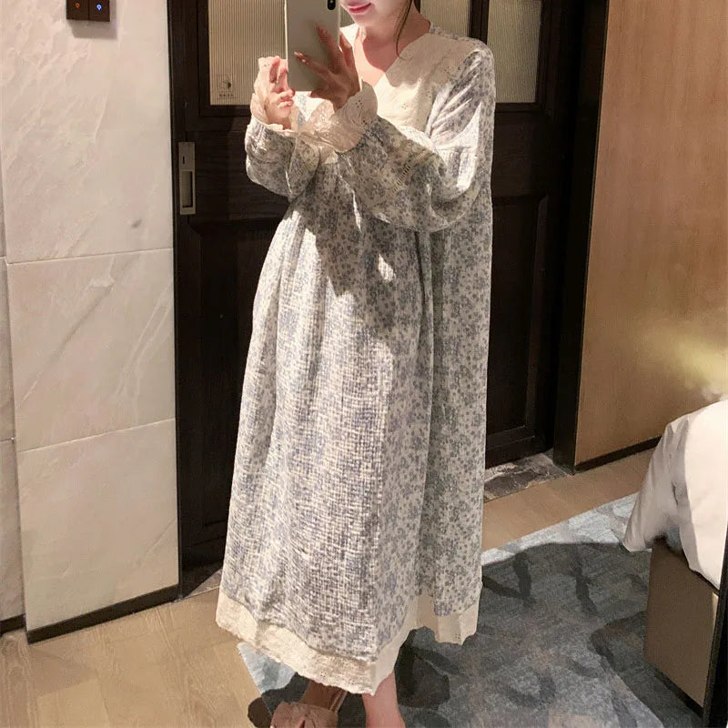 Women's Floral Lace V-Neck Long Nightgown | Soft Rustic Sleepwear Women's Nightgown Axl
