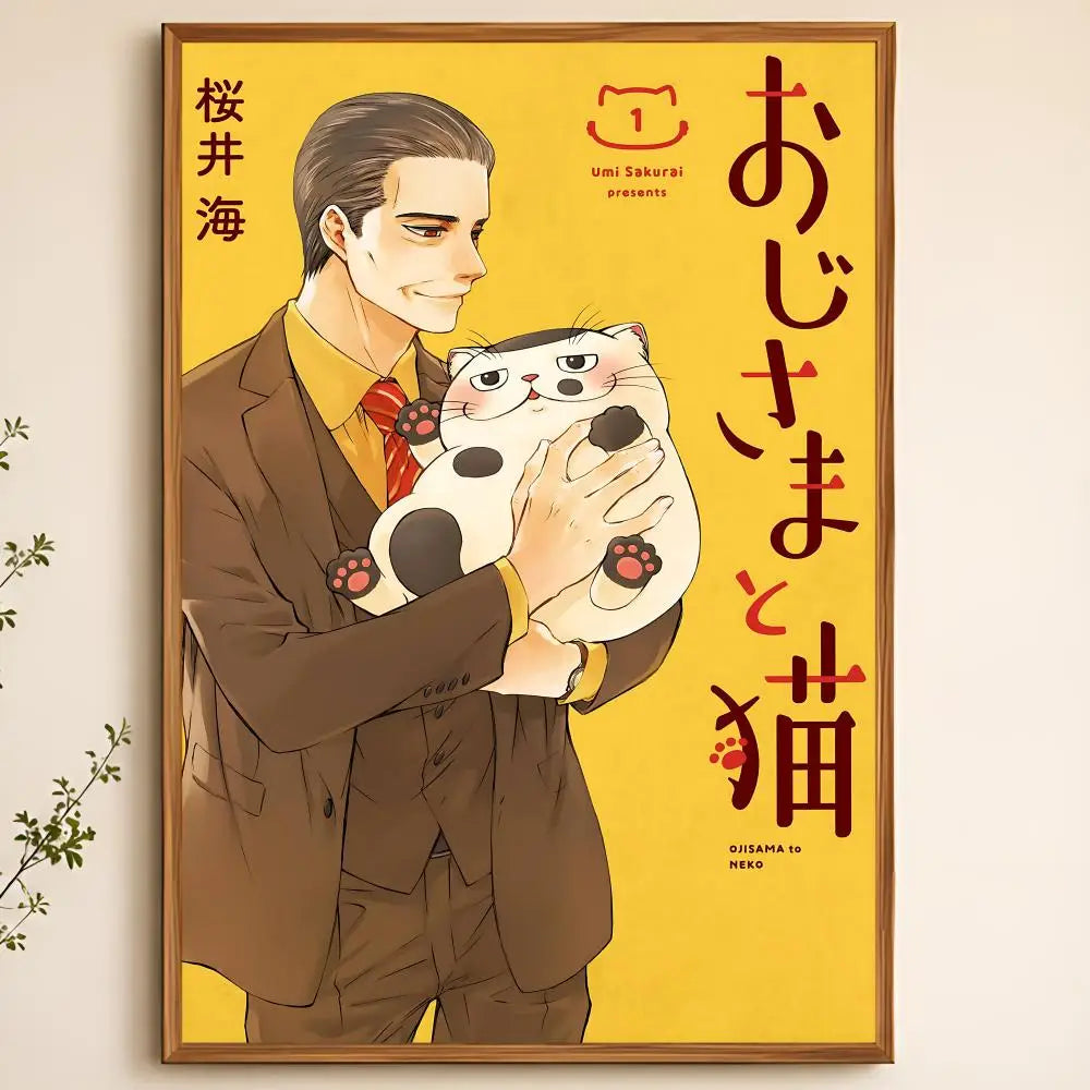 Ojisama to Neko Anime Wall Poster – Waterproof Self-Adhesive Art Anime Wall Poster Axl White09 40X50cmNoframe