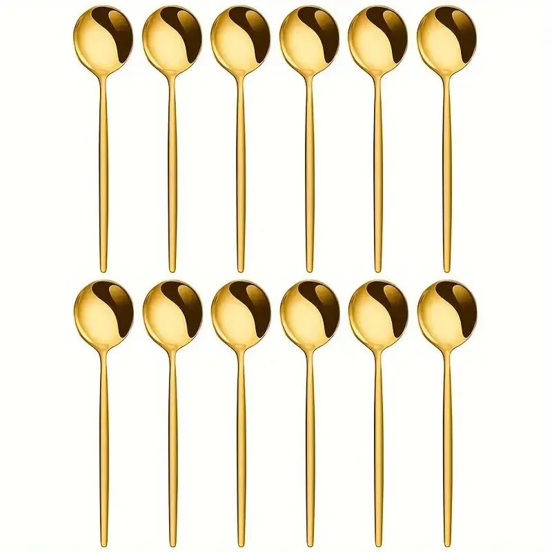 12-Piece Golden Stainless Steel Dinner & Dessert Spoons Set Flatware Spoon Set Axl