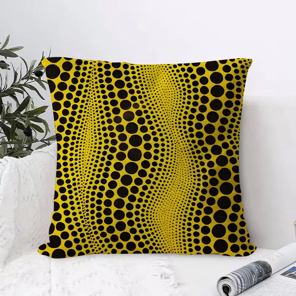 Yayoi Kusama Abstract Pumpkin Linen Cushion Cover | Art Décor Decorative Cushion Cover Axl White1 50X50cm