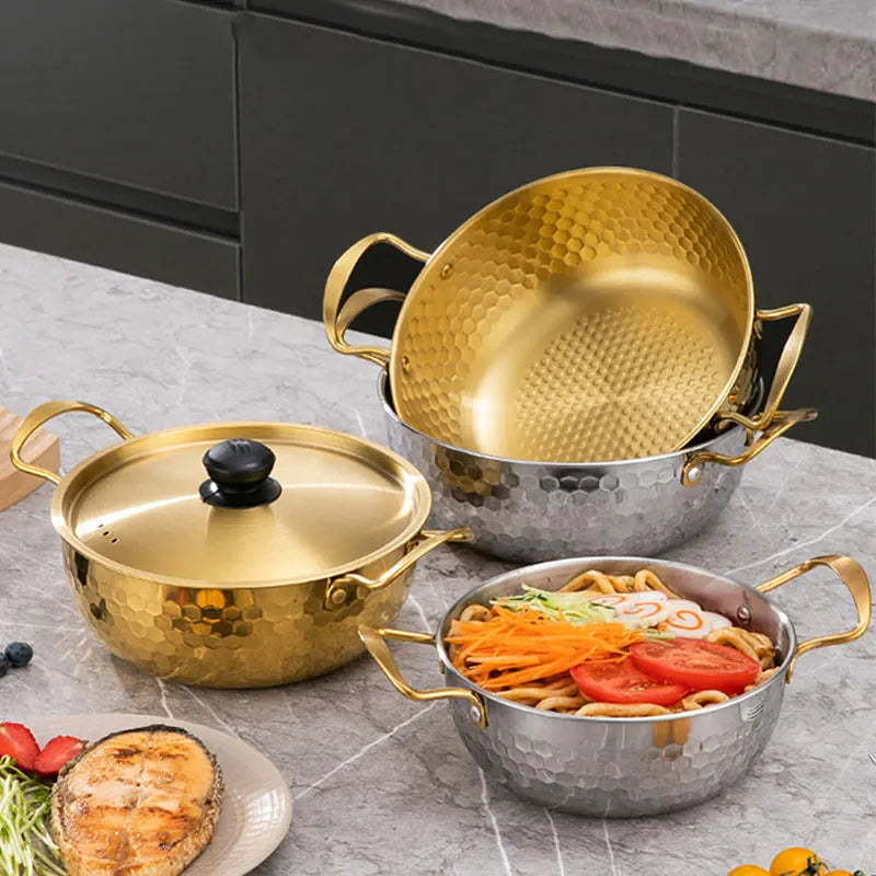 3-Piece Korean Ramen Pot Set – Stainless Steel with Lids Cookware Pot Set Axl