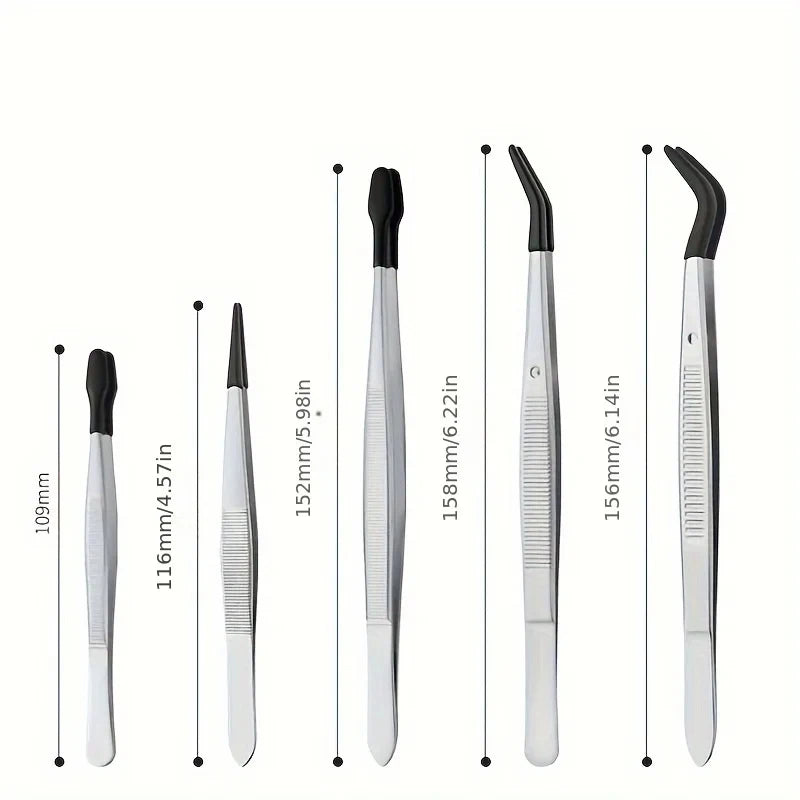 Precision Tweezers Set 1-5 PCS – Rubber Grip, Jewelry & DIY Precision Tweezers Set Axl