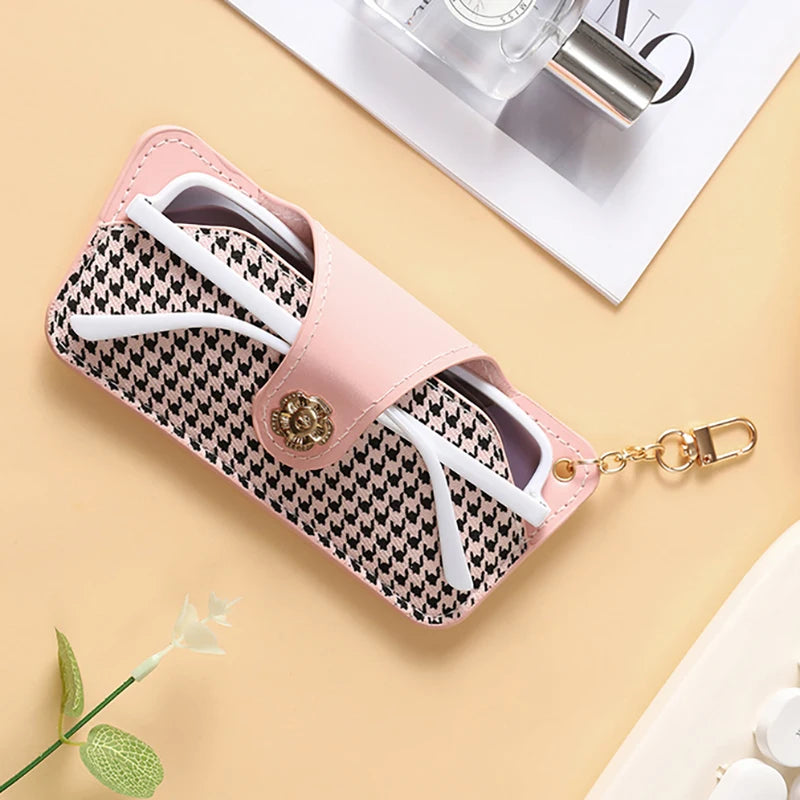 PU Leather Glasses Pouch – Houndstooth Sunglasses Storage Bag Eyeglass Pouch Axl