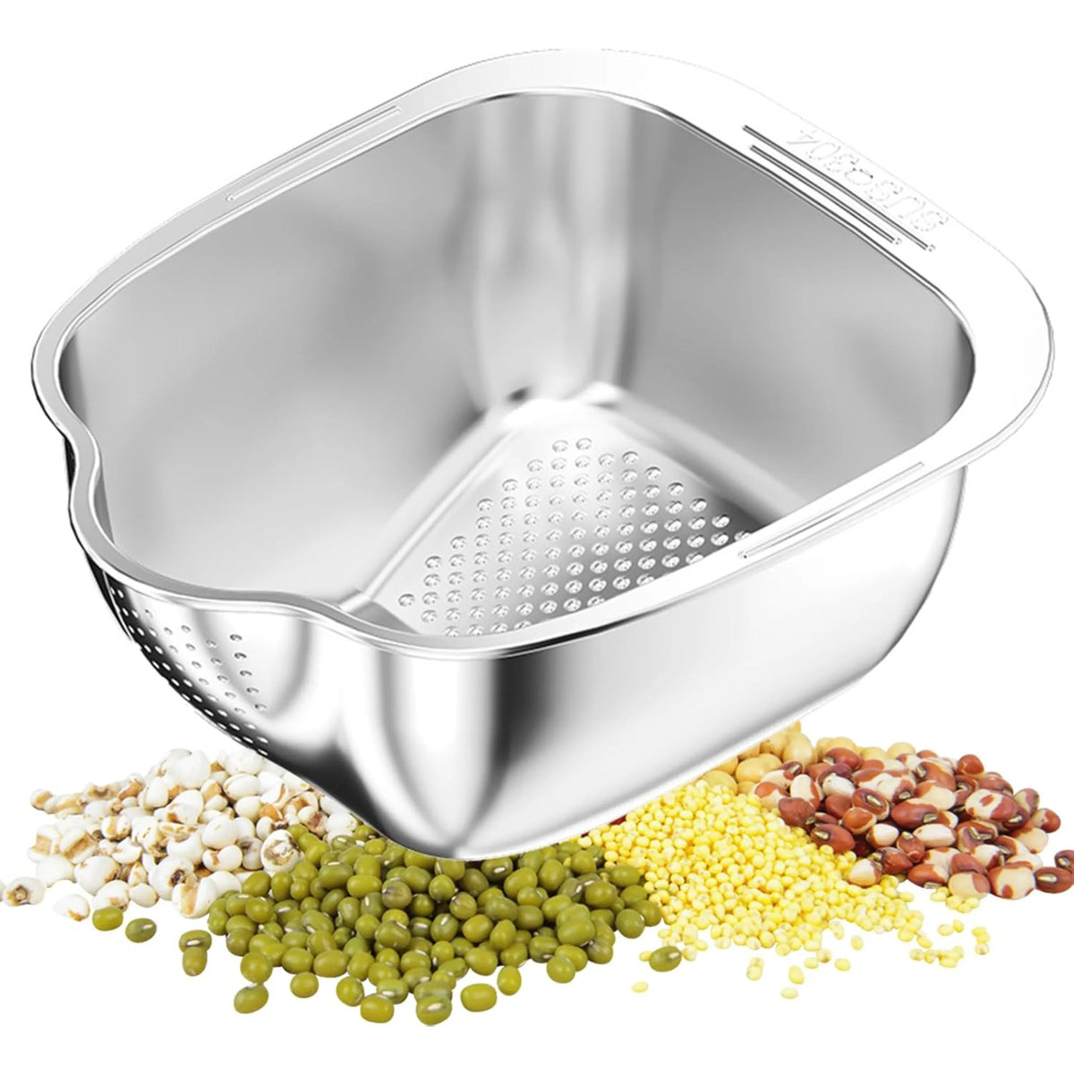 KEMORELA 304 Stainless Steel Rice Washer Strainer Bowl Strainer Colander Bowl Axl Silver
