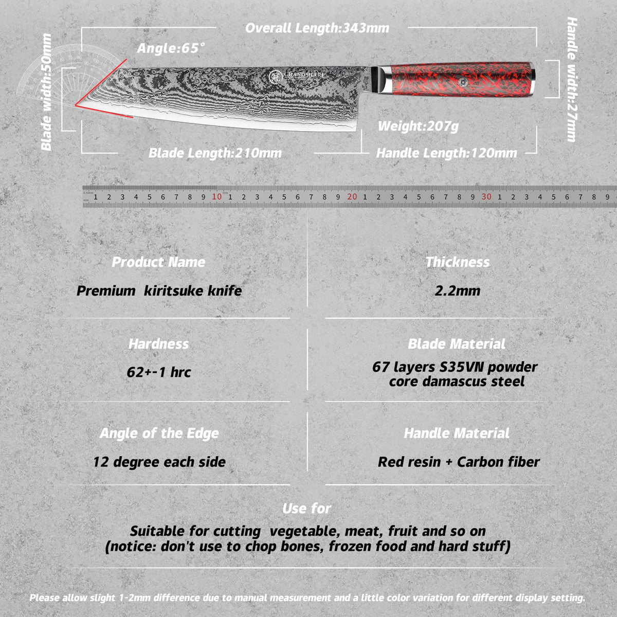 Grandsharp 8" Kiritsuke Knife – 67-Layer Damascus Steel Damascus Chef Knife Axl