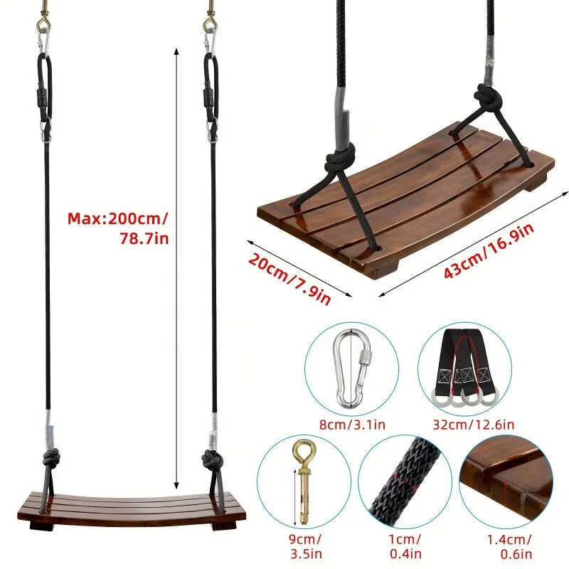 Kids Solid Wood Swing – Indoor & Outdoor Carbonized Wooden Seat Kids Wooden Swing Axl