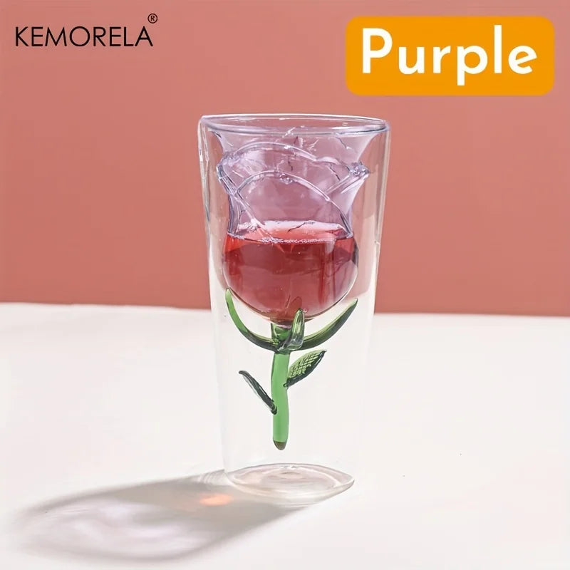 KEMORELA Rose Shape Double-Layer Glass Wine Cup | Gift Double-Layer Wine Glass Axl Purple 301-400ml