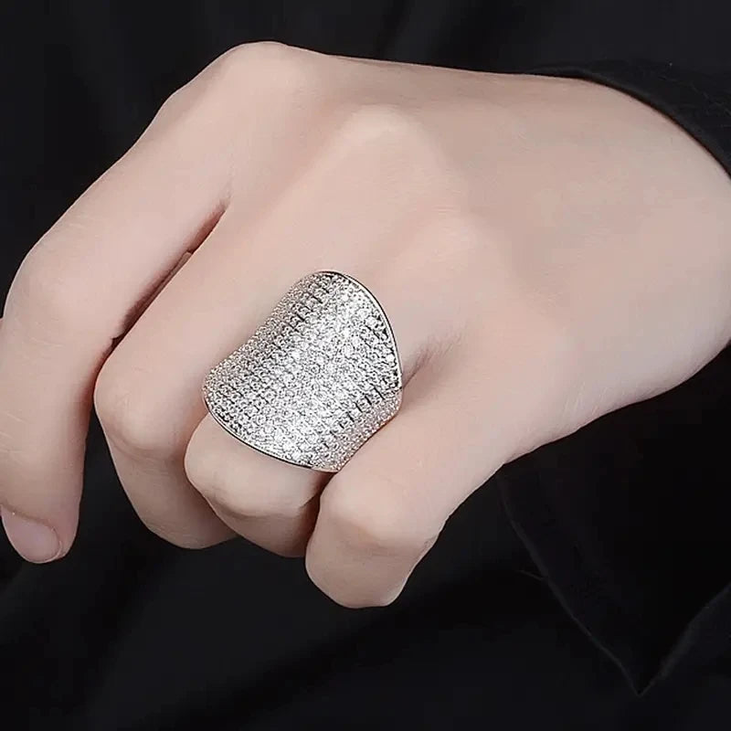 Huitan Wide Pave Cubic Zirconia Cocktail Ring for Women | Silver Cocktail Ring Axl
