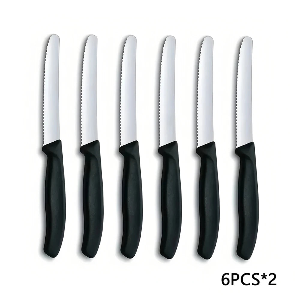 Serrated Steak Knives Set 6/12 PCS – Round Tip Kitchen Knife Kitchen Knife Set Axl Knife Black-12PCS