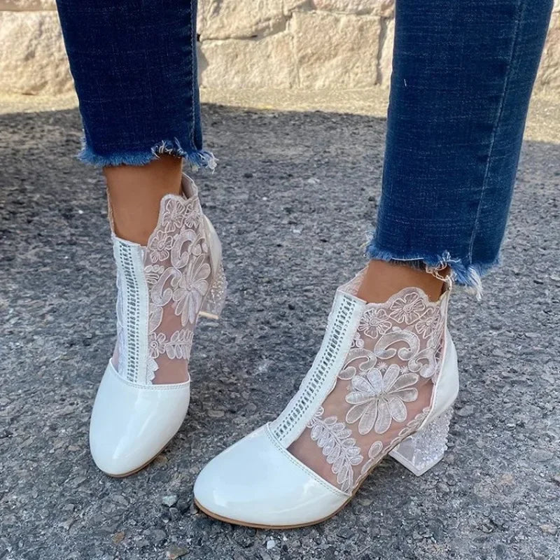 Women's Retro Embroidered Ankle Boots – Platform Block Heel Embroidered Ankle Boots Axl