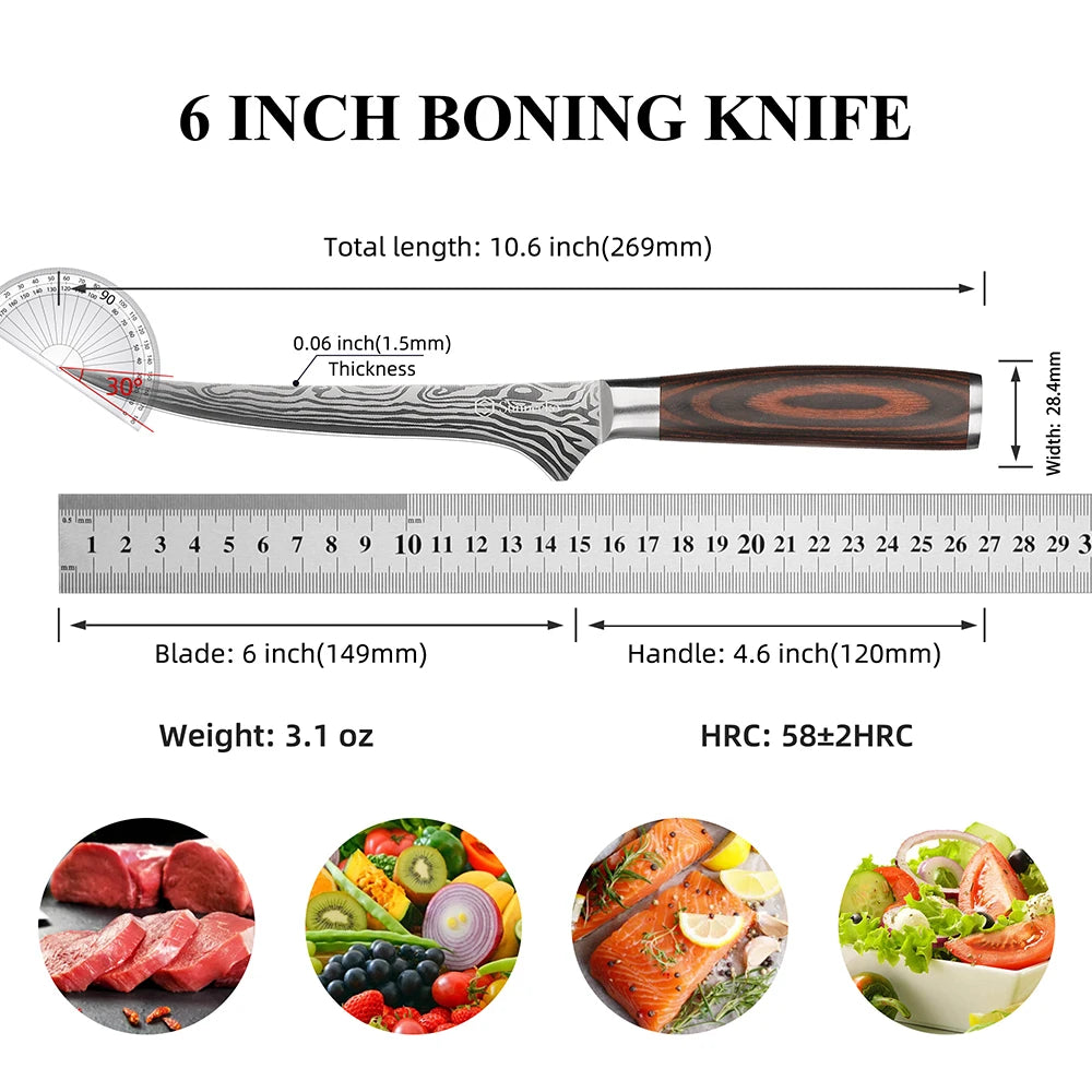 Sunnecko 6" Boning Fillet Knife | High Carbon Stainless Steel Boning Fillet Knife Axl