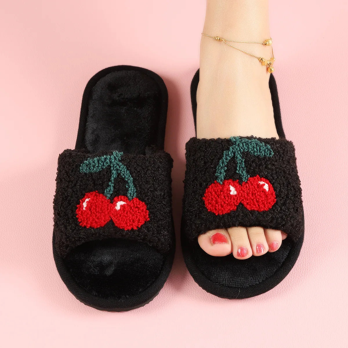 Women's Plush Open Toe Slippers – Cozy Furry Indoor House Shoes Women's Slippers Axl black 36-37