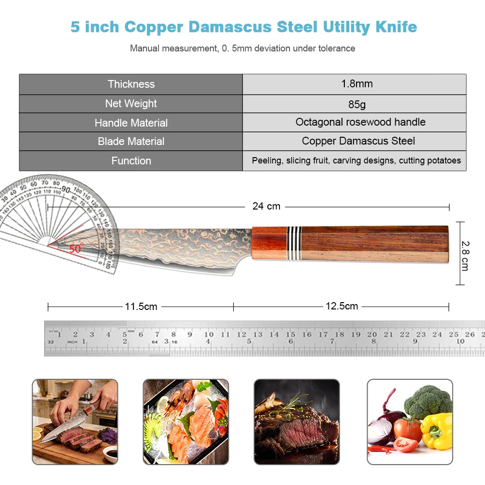 XITUO 5-Inch Damascus Steel Kitchen Utility Knife – Rosewood Kitchen Utility Knife Axl