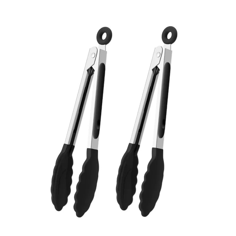 Stainless Steel BBQ Food Tongs – Heat-Resistant Nylon Clip BBQ Cooking Tongs Axl