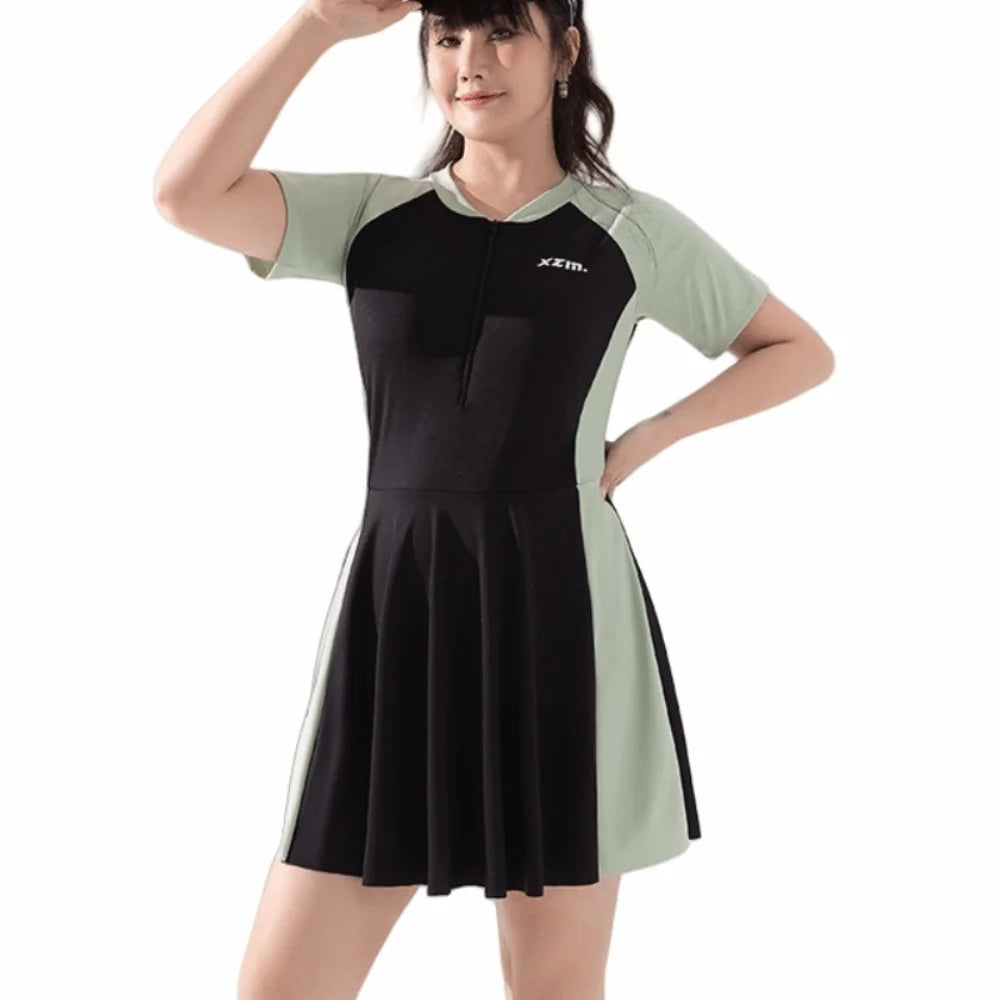 Women's Short Sleeve Swimsuit – Loose Milk Ice Silk Cover-Up Women's Swimsuit Axl Black Green XL