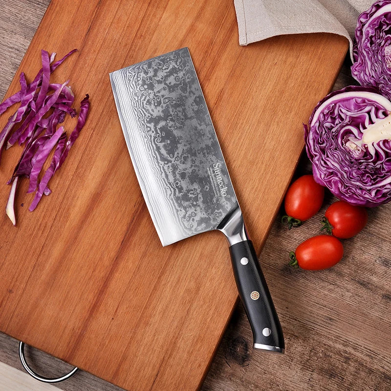 Sunnecko 7" Damascus Steel Cleaver – 73-Layer VG10 Kitchen Knife Damascus Cleaver Knife Axl