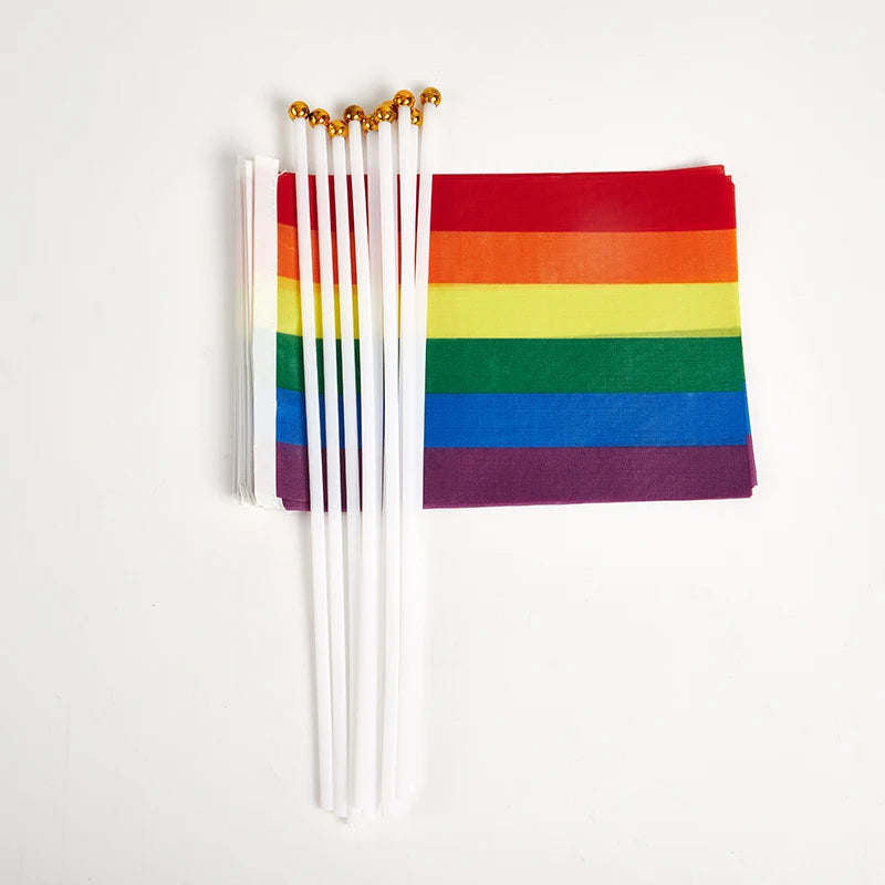 10-Pack Mini Rainbow Pride Flags with Poles – 14×21cm Mini Parade Flags Axl