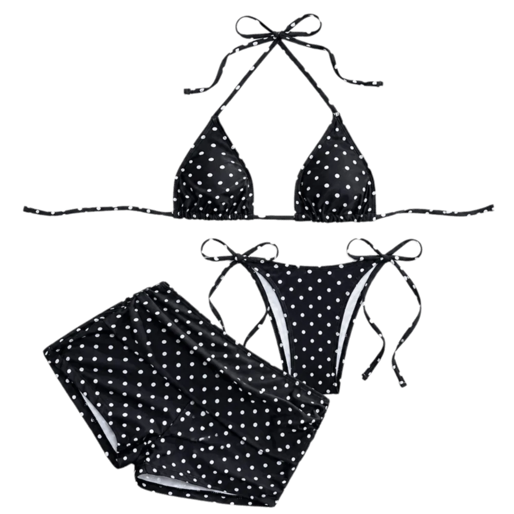 Women's 3-Piece Halter Bikini Set – Deep V Lace-Up Swimsuit 3-Piece Bikini Set Axl StyleB S