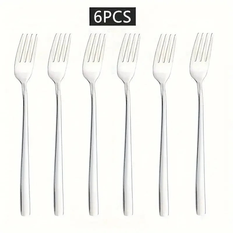 6-Piece Stainless Steel Cutlery Set – Long Handle Fork & Spoon Flatware Cutlery Set Axl