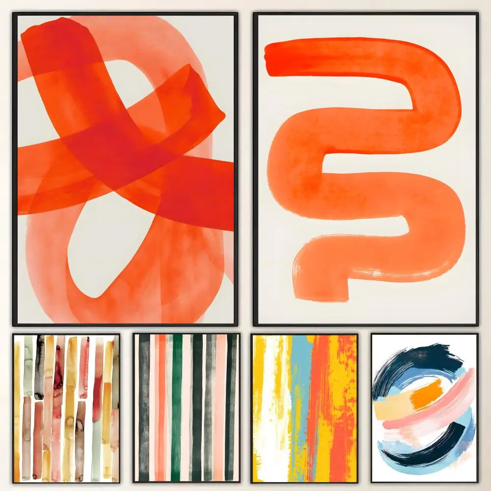 Abstract Mid Century Watercolor Brush Strokes Wall Art Poster Wall Art Poster Axl