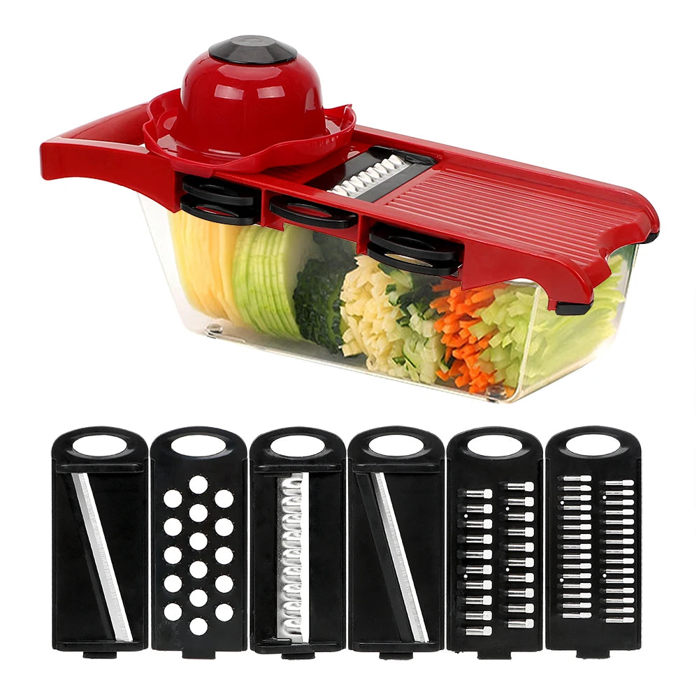 6-Blade Mandoline Slicer Vegetable Grater & Kitchen Tool Set Mandoline Slicer Set Axl Red