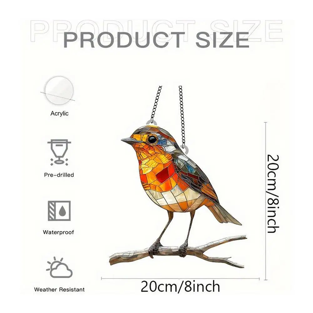 Robin Bird Suncatcher – Stained Glass Effect Window Ornament Window Suncatcher Axl 1 pcs 2D Flat