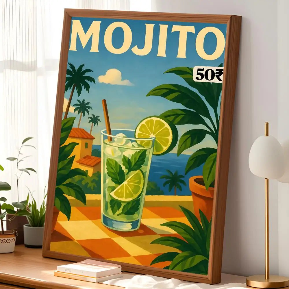 Cocktail Mojito Self-Stick Wall Art Poster – Waterproof HD Decor Wall Art Poster Axl