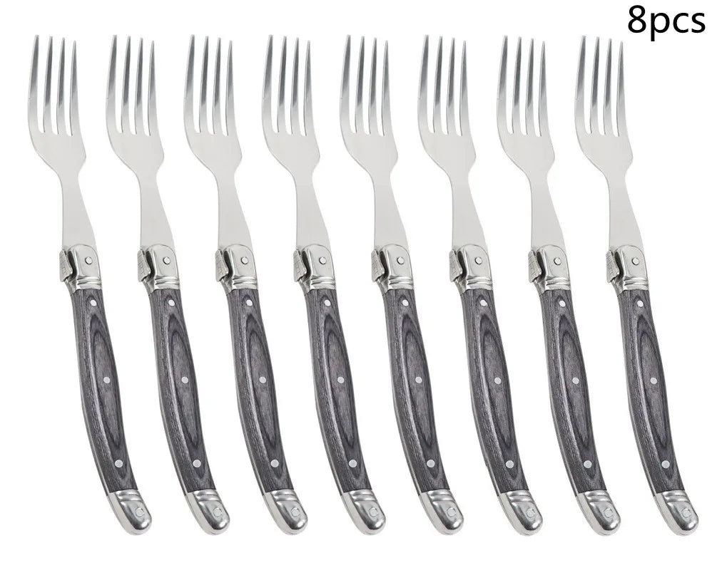 Laguiole Steak Fork Set 4–10 Pcs | Grey Pakkawood Handle Steak Fork Set Axl 8pcs fork