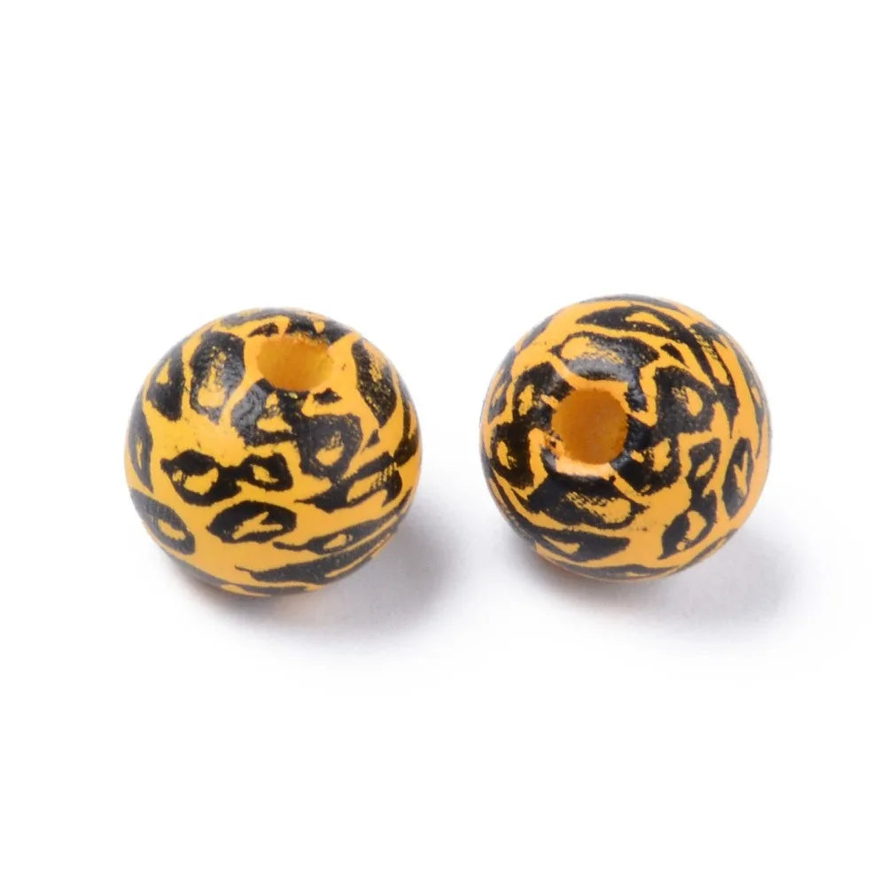 Leopard Print Round Wood Beads 10mm Mixed Color – 10 Pc Craft Beads Axl