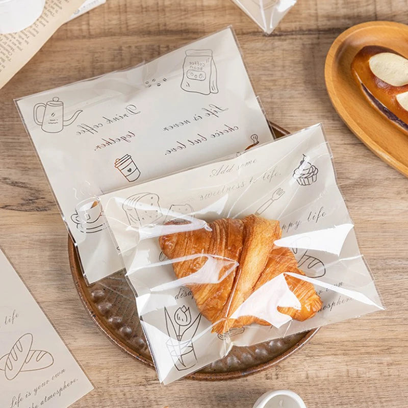 50 Self-Adhesive Bakery Bags – Bread Cookie & Pastry Pack Bakery Packaging Bags Axl