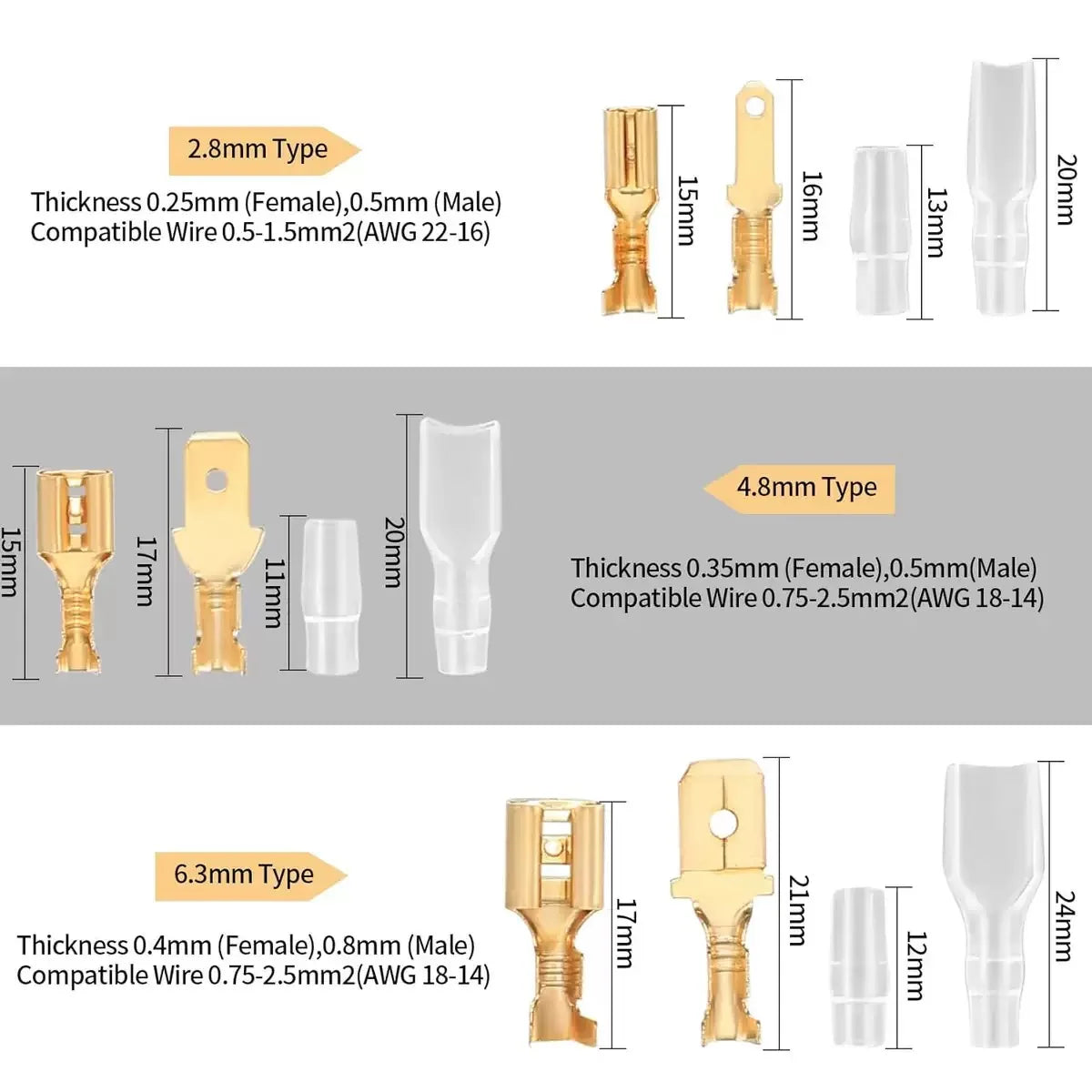 480-Pc Spade Connector Kit – 2.8/4.8/6.3mm Crimp Terminals Crimp Connector Kit Axl