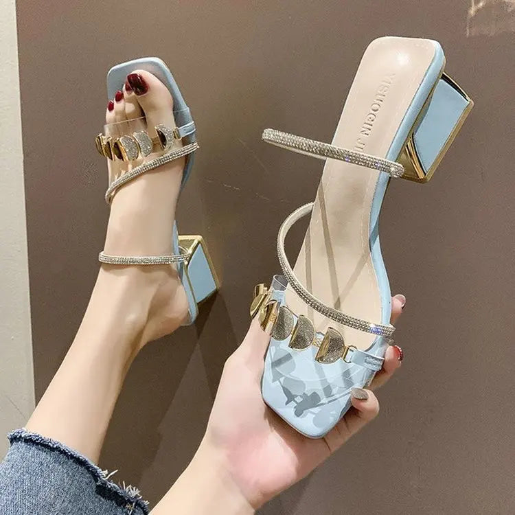 Women's Rhinestone Square Heel Sandals – Sizes EU 36–48 Heeled Sandals Axl Light blue color 38