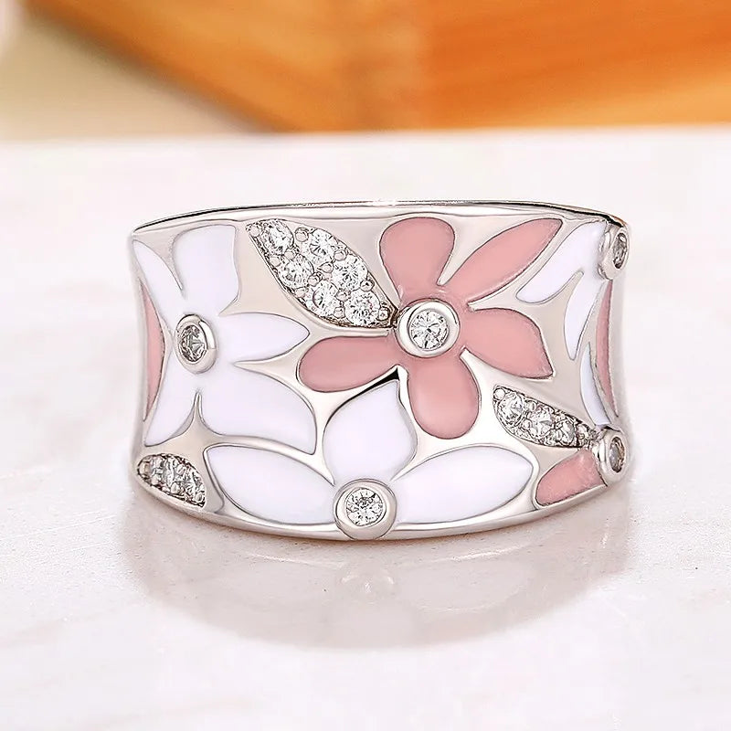 Huitan Enamel Flower Ring for Women | CZ Floral Fashion Ring Enamel Fashion Ring Axl