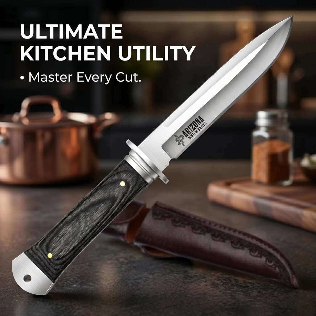 Fixed-Blade Chef Knife with Leather Sheath | Stainless Steel Chef Knife Axl
