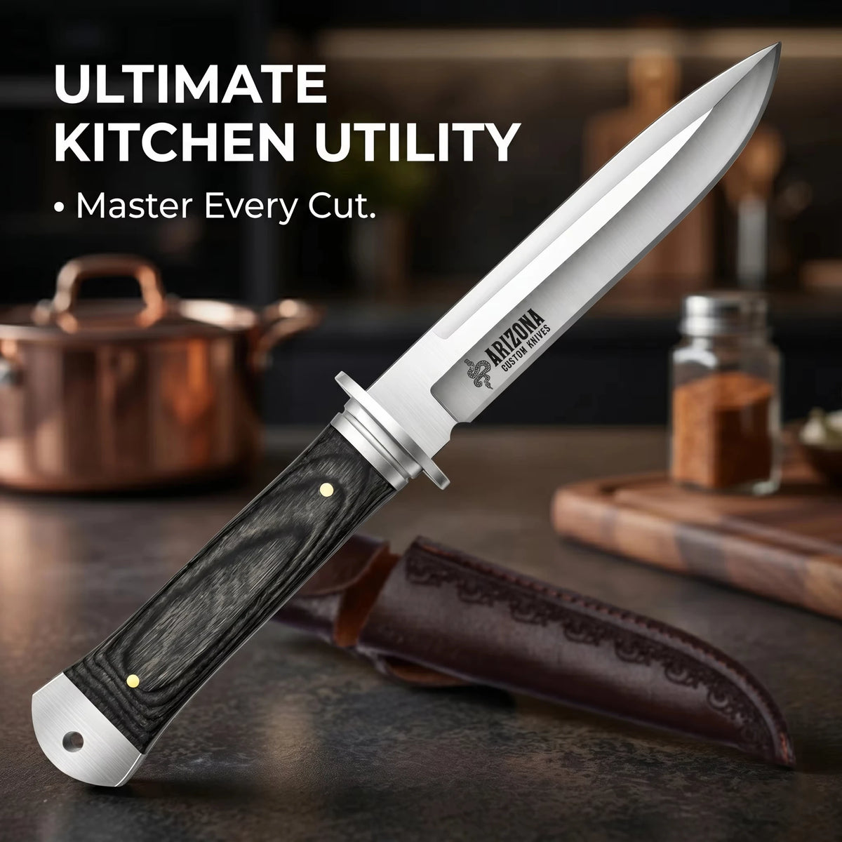Fixed-Blade Chef Knife with Leather Sheath | Stainless Steel Chef Knife Axl