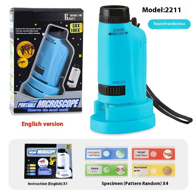 Kids Portable Handheld Microscope 180X – Science Toy Kids Science Microscope Axl Blue