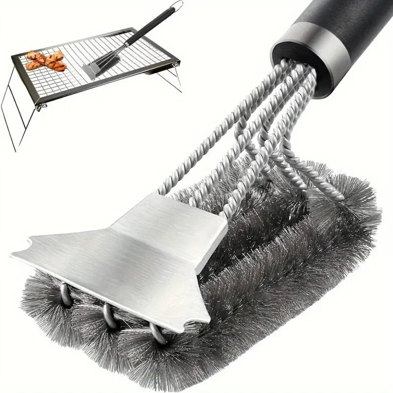 Wire Bristle BBQ Grill Brush & Scraper | Triple Scrubber BBQ Grill Brush Axl