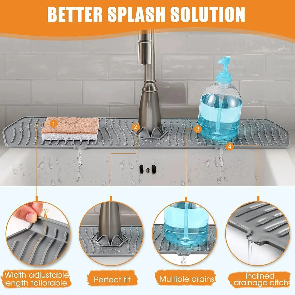 Foldable Silicone Faucet Splash Guard Pad – Sink Drain Tray Sink Splash Guard Axl